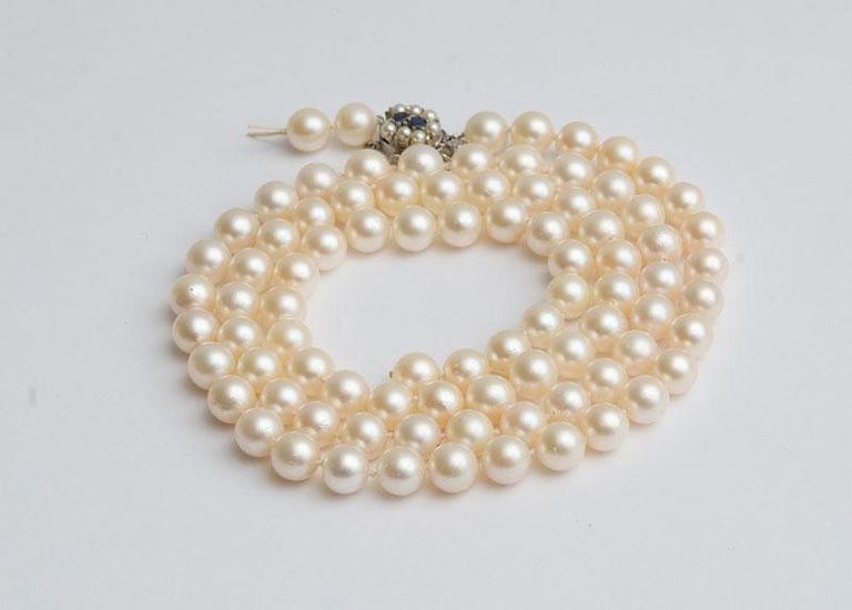 Cultured Pearl Necklace 14k White Gold and Diamond Bracelet, Both Broken