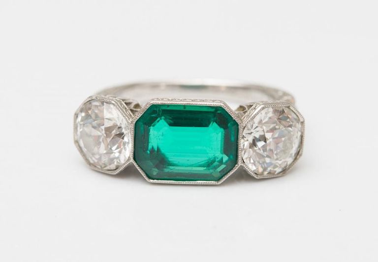 Platinum, Emerald and Diamond Ring