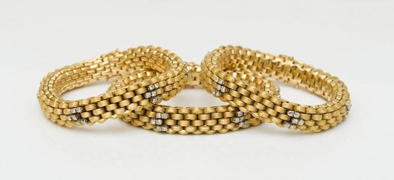 Three 18k Gold and Diamond Bracelets
