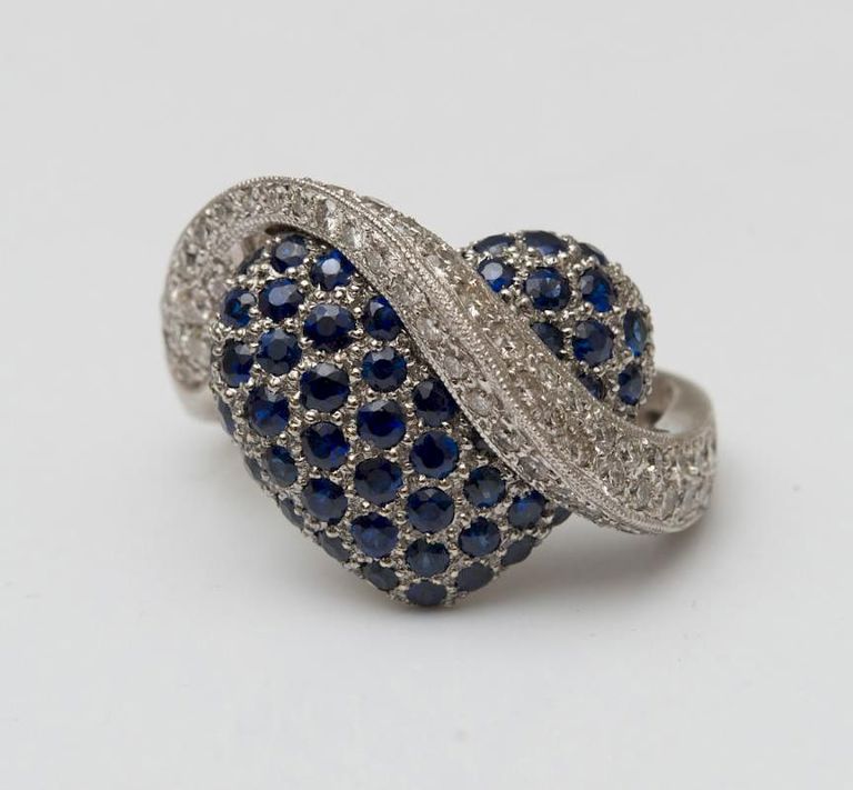 14k White Gold, Diamond and Sapphire Ring