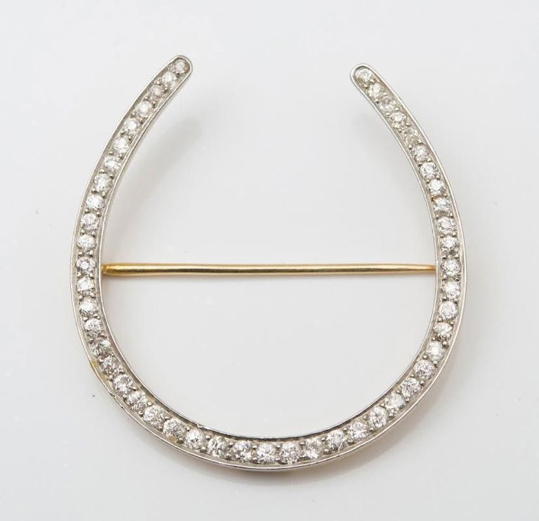 14k Gold and Diamond Horseshoe Brooch