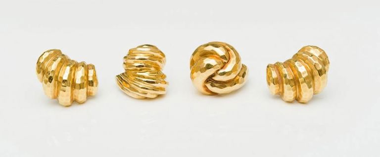 Pair of 14k Gold Earclips, a 14k Gold Ring and an 18k Gold Ring