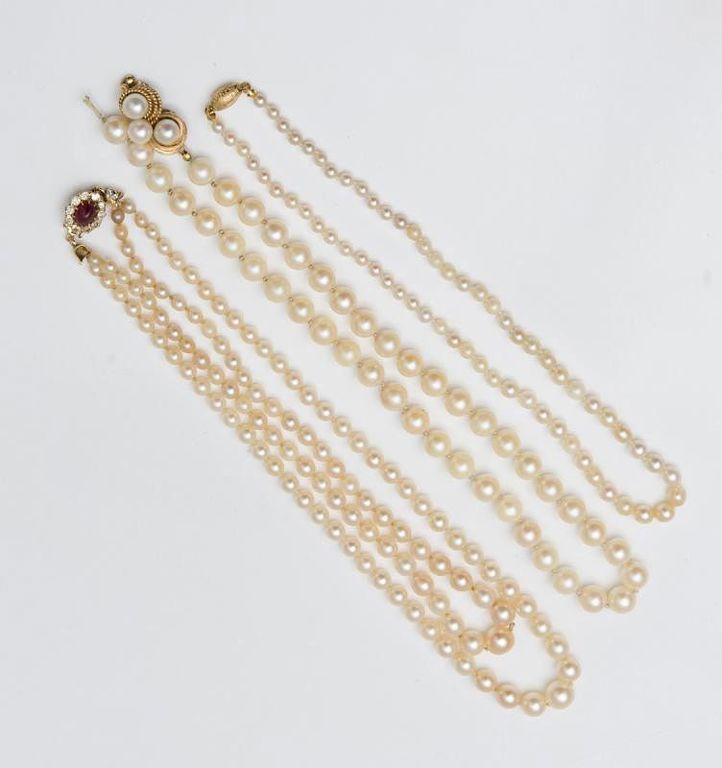 Group of Three Cultured Pearl Necklaces