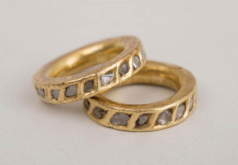 Pair of 14k Gold and Diamond Rings, Possibly Indian