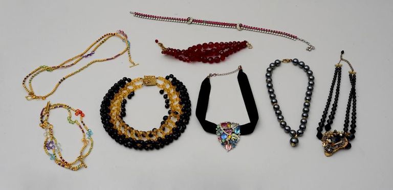 Pair of 18k Gold and Garnet and Diamond Earrings and Large Group of Costume Jewelry