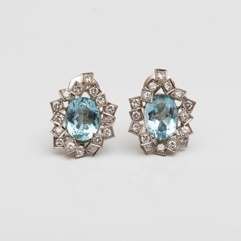 Vintage Aquamarine and Diamond Earrings