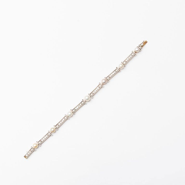 Platinum, 18k Gold, Diamond and Pearl Bracelet