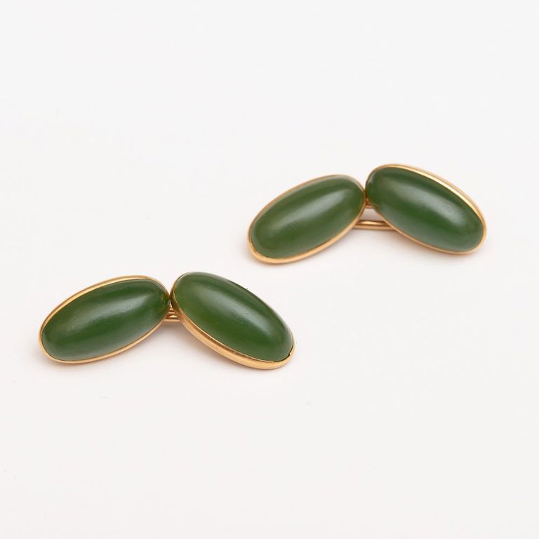 Pair of Jade and 14k Gold Cufflinks