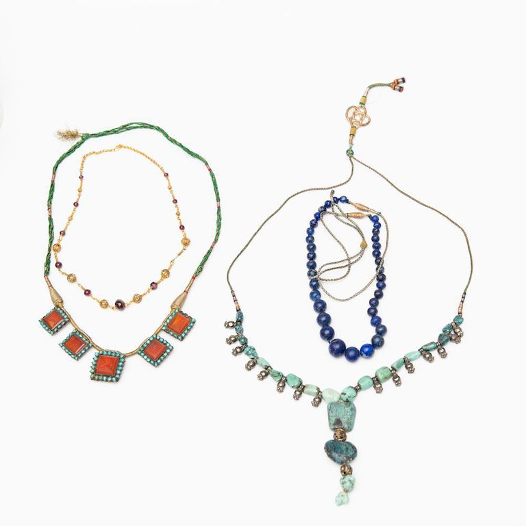 Tribal Engraved Sard and Turquoise Necklace
