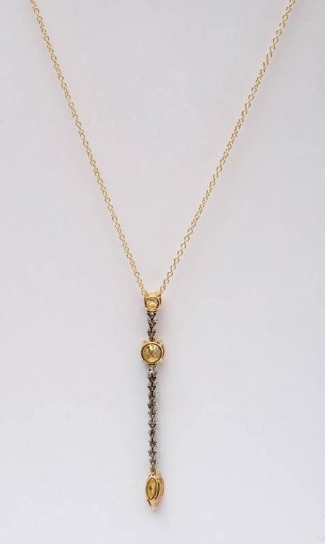 Platinum and 18k Yellow Gold and Diamond Pendant Necklace