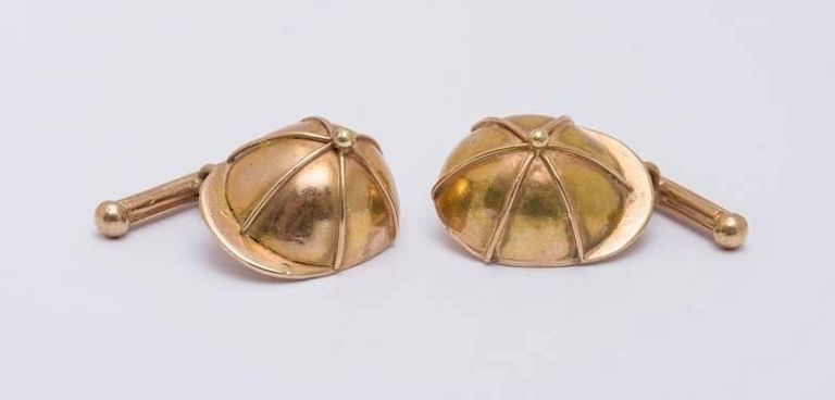 Pair of 14k Yellow Gold Jockey Cap-form Cufflinks
