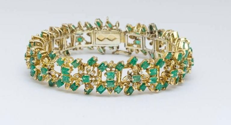 18k Yellow Gold, Emerald and Diamond Bracelet