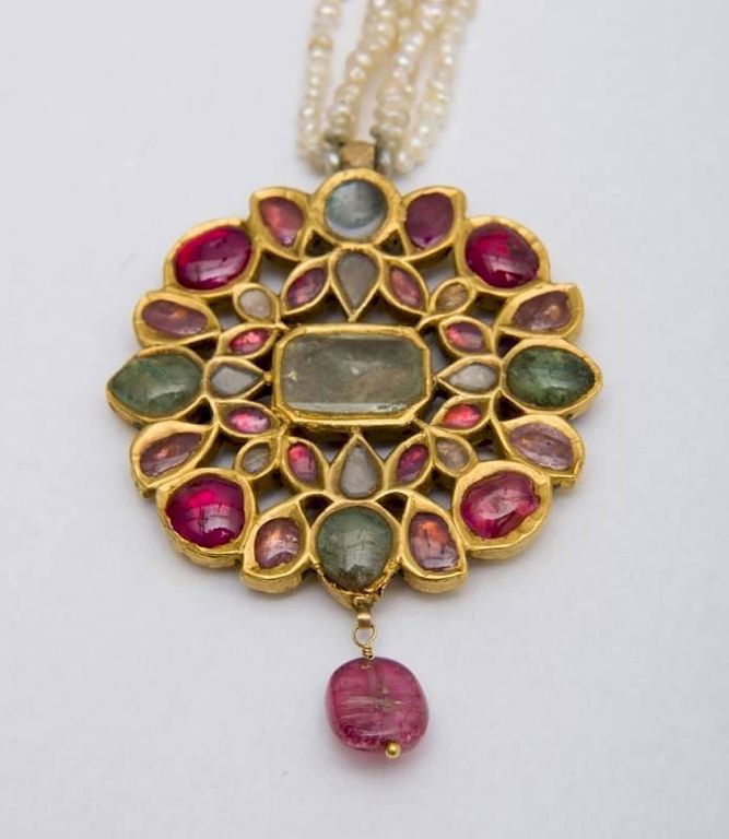 Indian Moghul Gilt-metal, Gems and Enamel Necklace