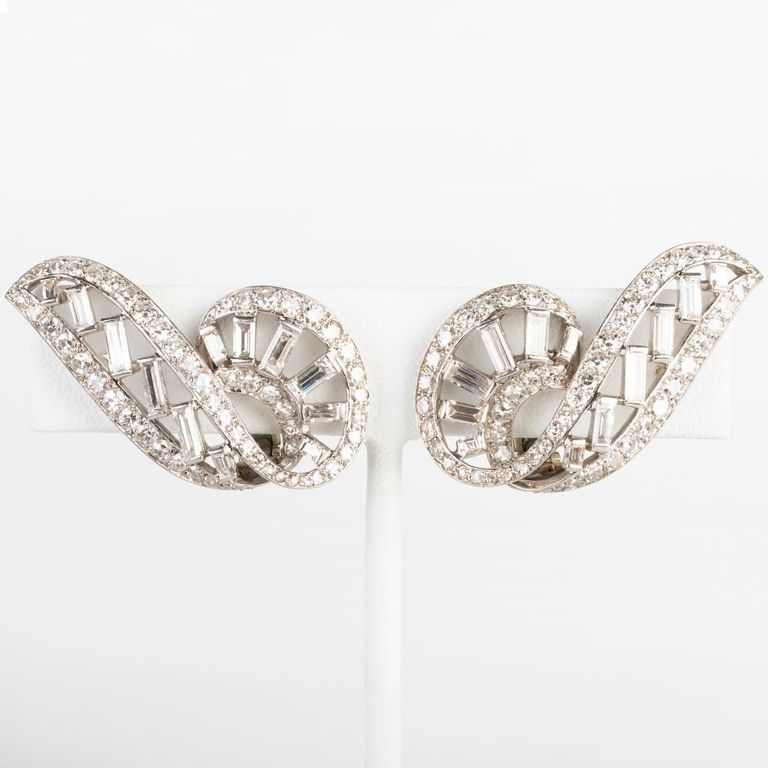 Vintage Cartier Platinum and Diamond Earclips, Paris