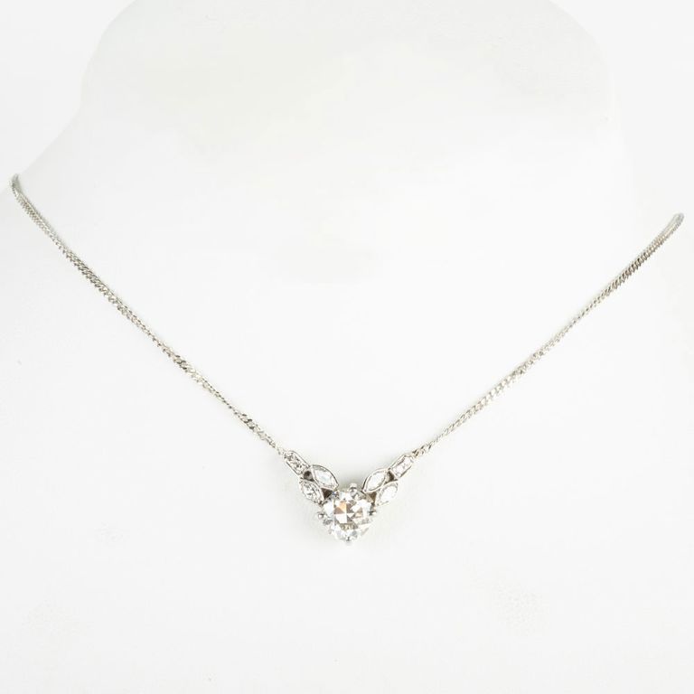 14k White Gold and Diamond Pendant Necklace