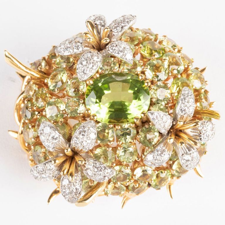 Schlumberger for Tiffany & Co. 18k Gold, Diamond and Peridot Floral Pin Brooch