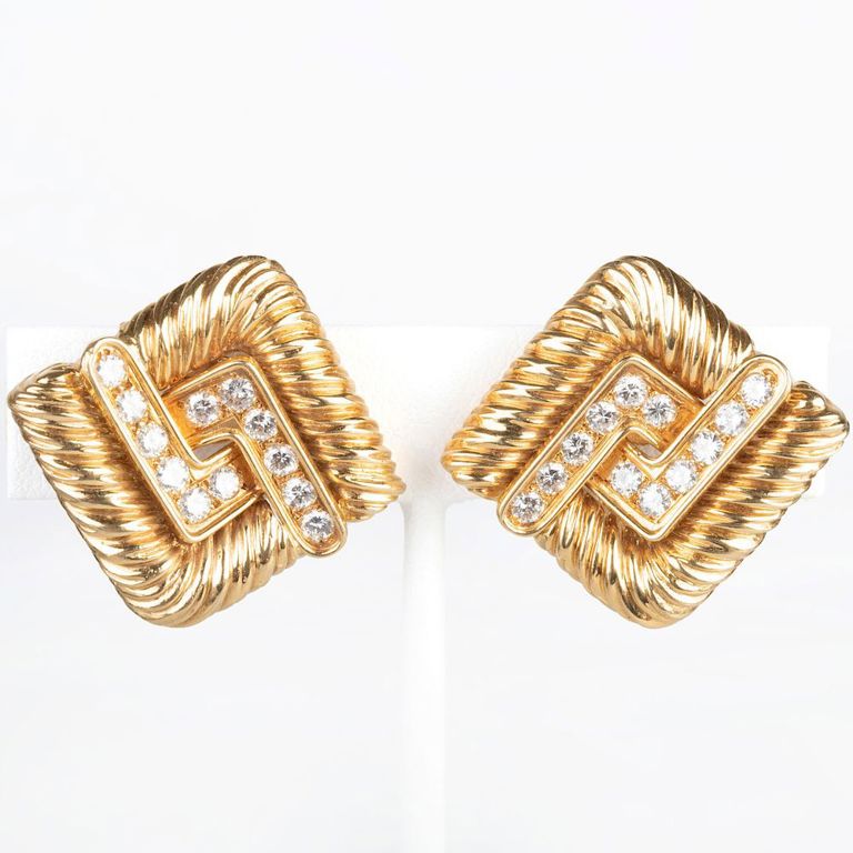 18k Gold and Diamond Earrings
