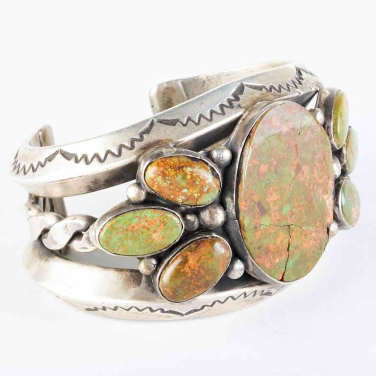 Large Native American Silver and Turquoise Cuff Bracelet