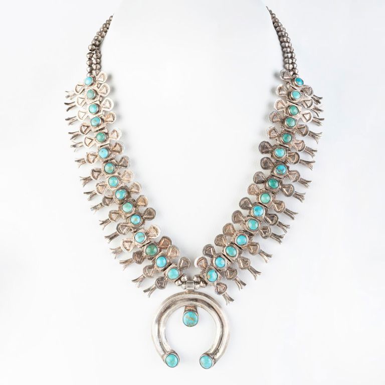 Navajo Child's Silver and Turquoise Squash Blossom Necklace
