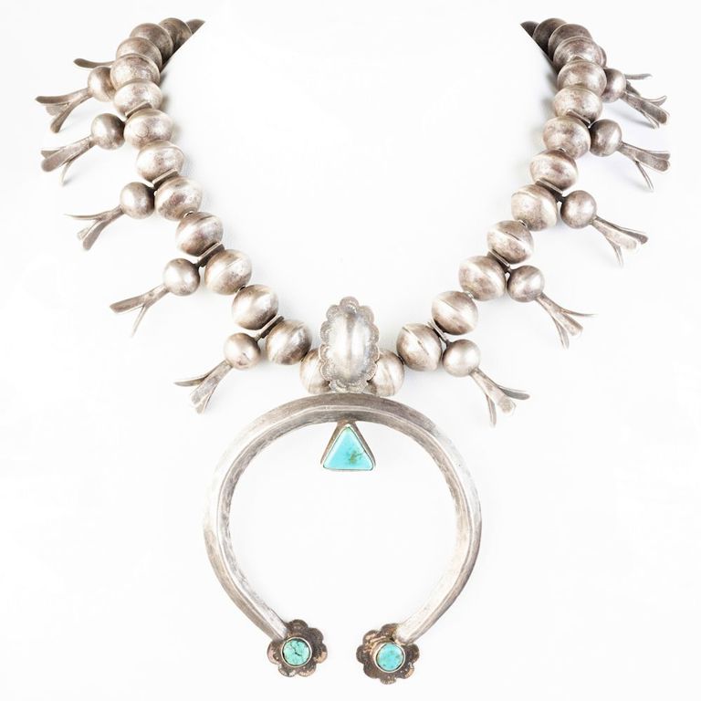 Two Native American Turquoise and Silver Bead Necklaces
