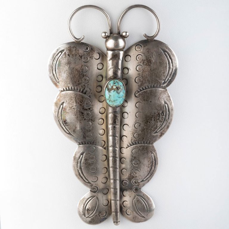 Native American Silver and Turquoise Butterfly Brooch