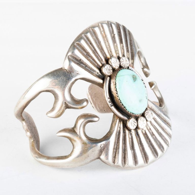 Large Native American Silver and Turquoise Cuff Bracelet