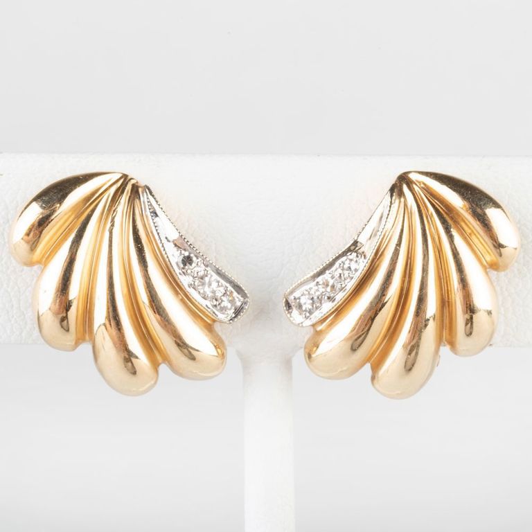 Pair of 14k Gold and Diamond Earclips