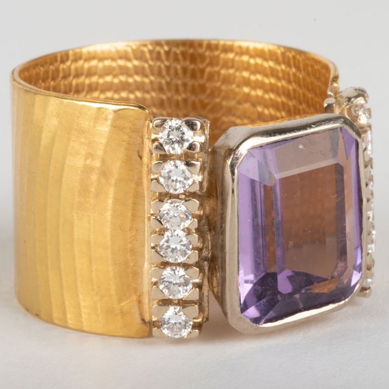 22k Gold, Amethyst and Diamond Ring