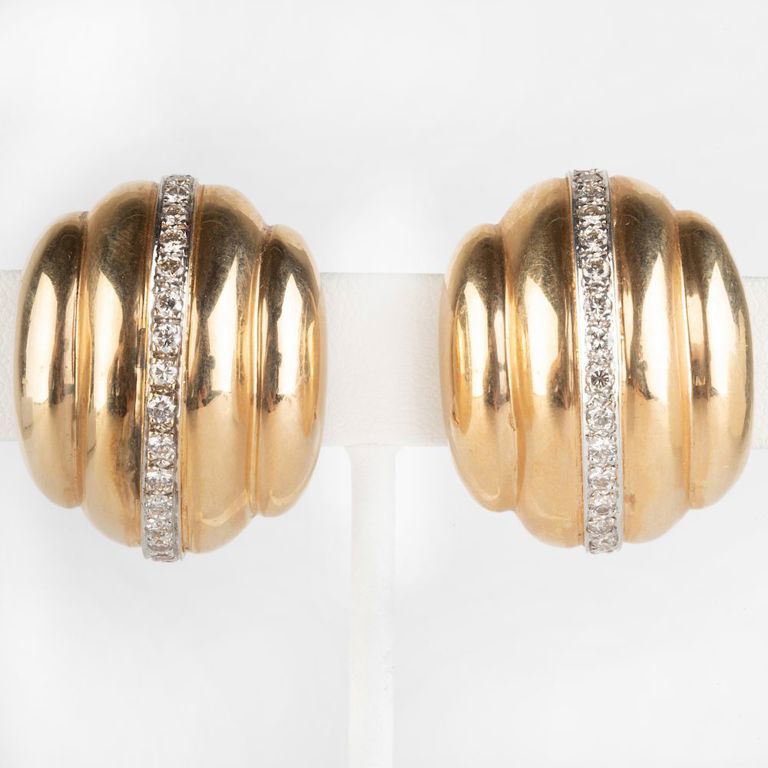Pair of 14k Gold and Diamond Earclips