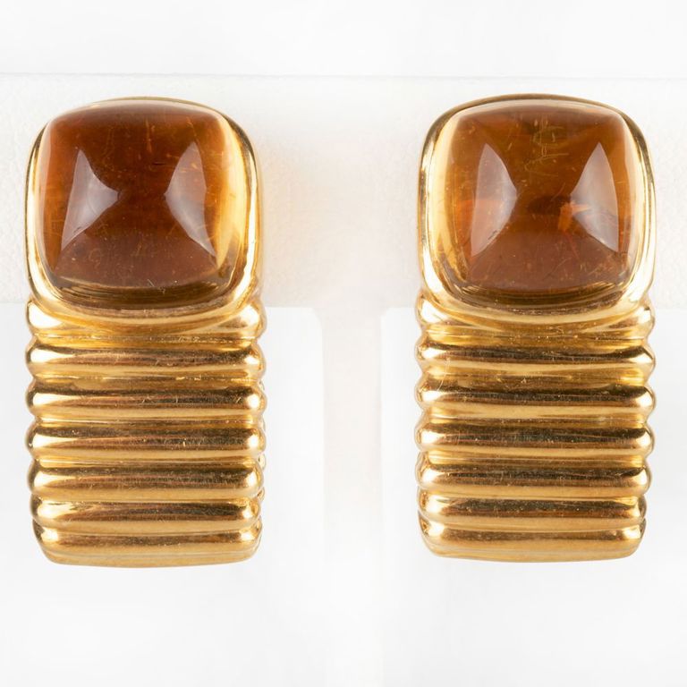 Pair of 14k Gold and Citrine Earclips
