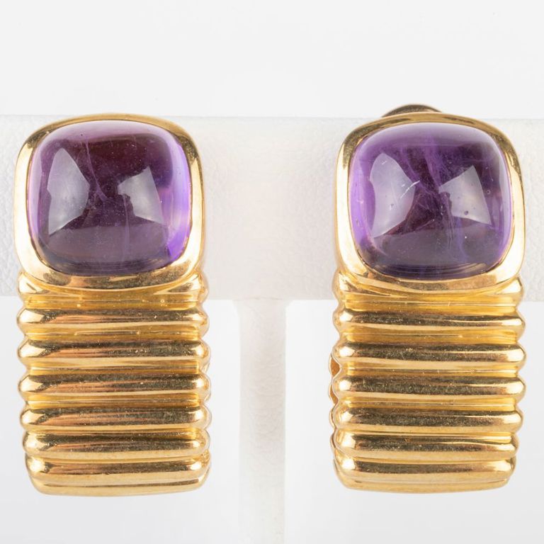 Pair of 14k Gold and Amethyst Earclips