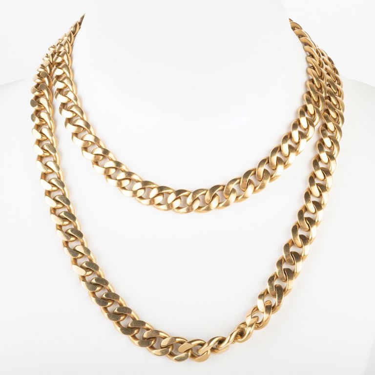 18k Gold Long Cuban Link Chain Necklace