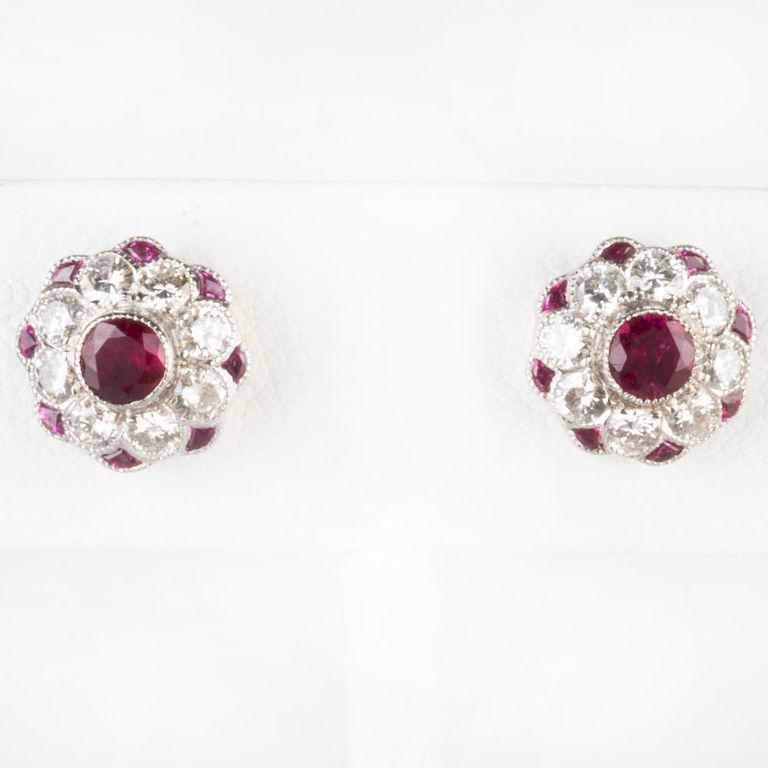 Pair of 18k Gold, Ruby and Diamond Stud Earrings