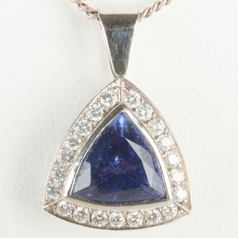Tanzanite, Diamond and 14k White Gold Pendant