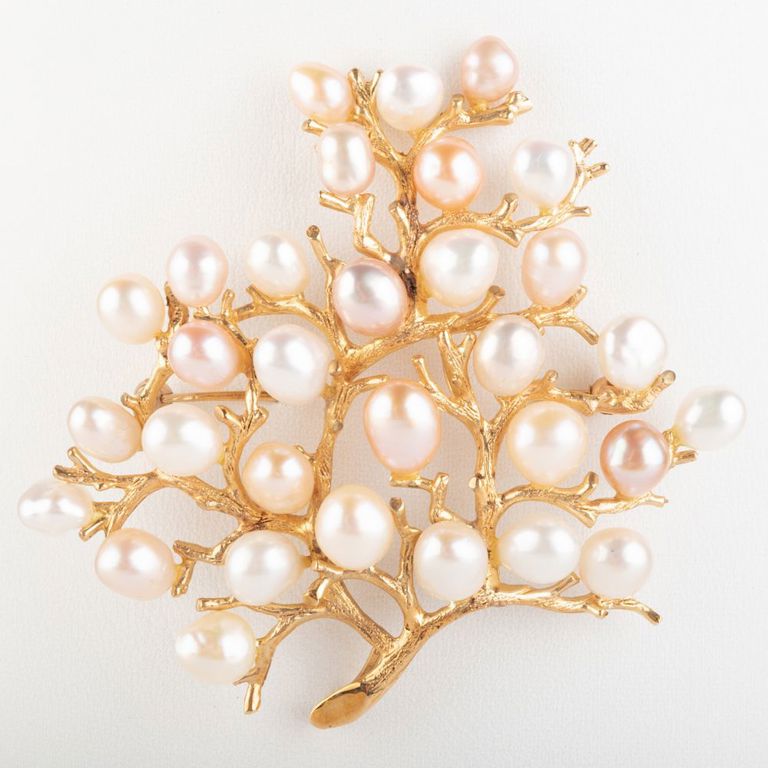 14k Gold and Pearl Brooch