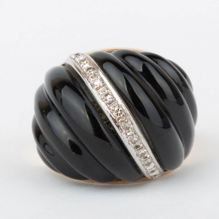 14k Gold, Onyx and Diamond Ring