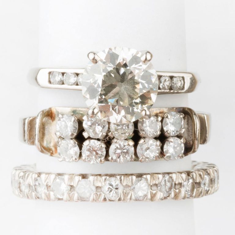 Three 14k White Gold and Diamond Rings