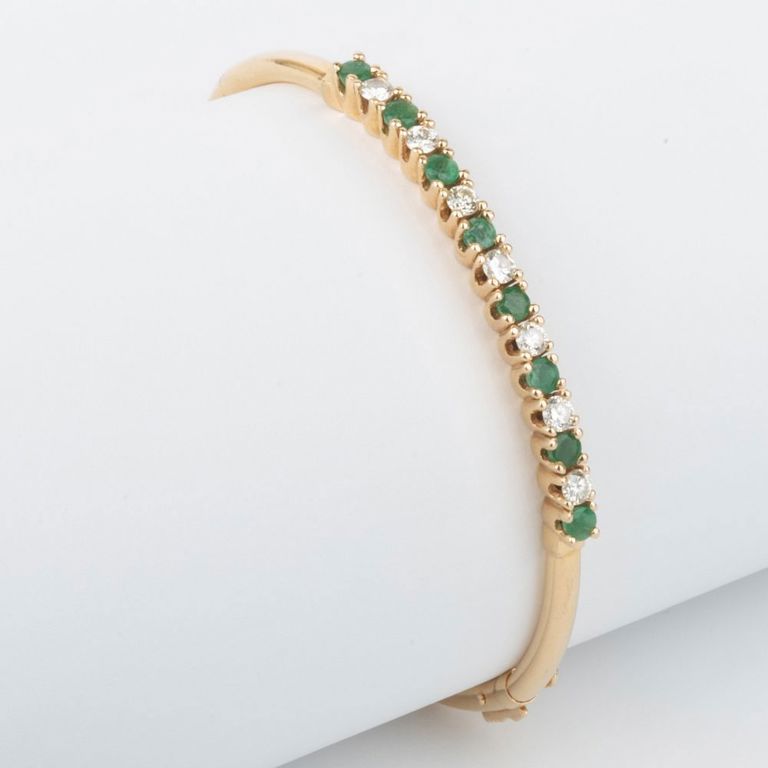 14k Gold, Emerald and Diamond Bangle Bracelet