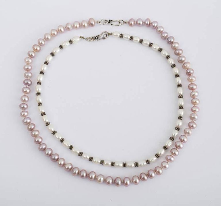 Freshwater pearl necklaces with silver clasps