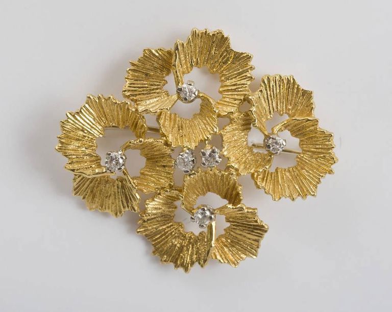 18k Yellow Gold and Diamond Brooch