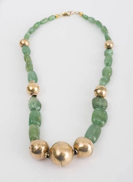 Tumbled Emerald and Gold-Filled Beaded Necklace
