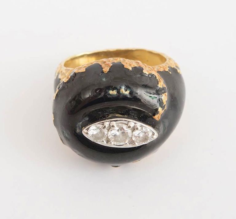 Cartier 18k Yellow Gold Diamond and Enamel Ring