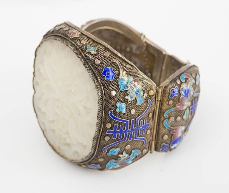 Silver, Jade and Enamel Cuff