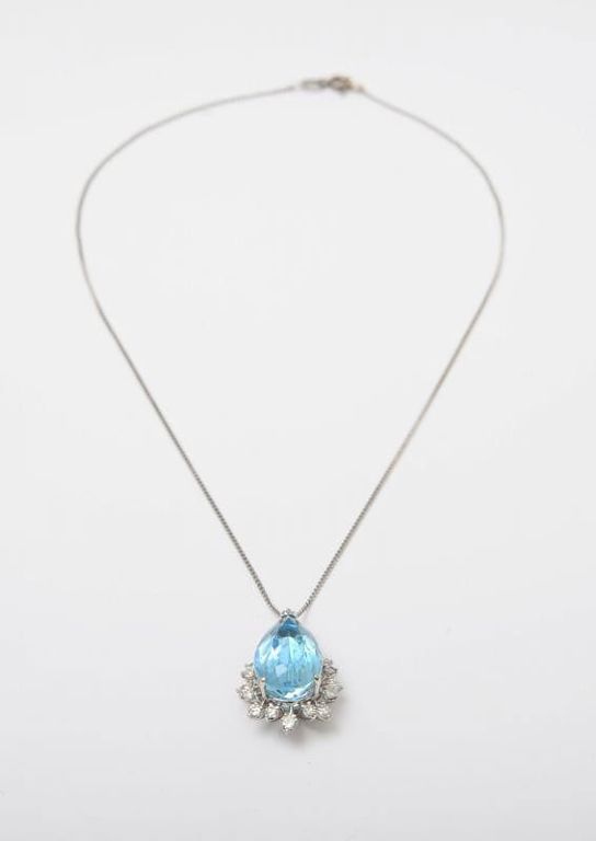 Platinum, Aquamarine and Diamond Pendant Necklace