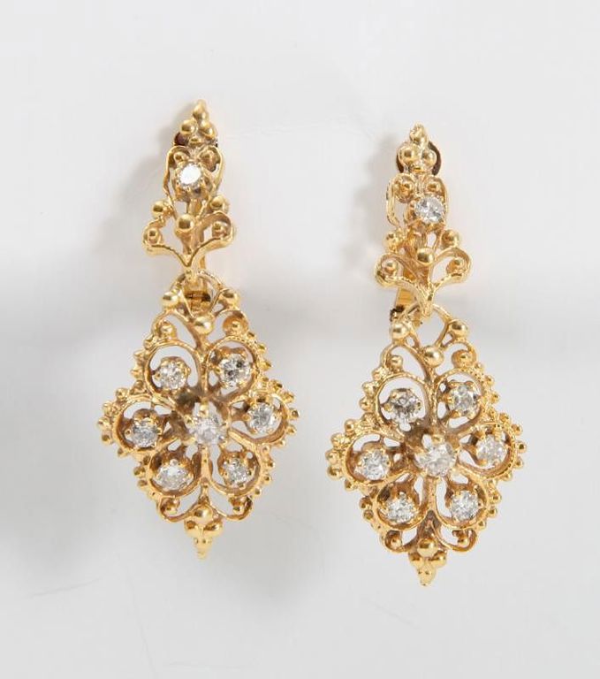 14k Gold and Diamond Pendant Earrings