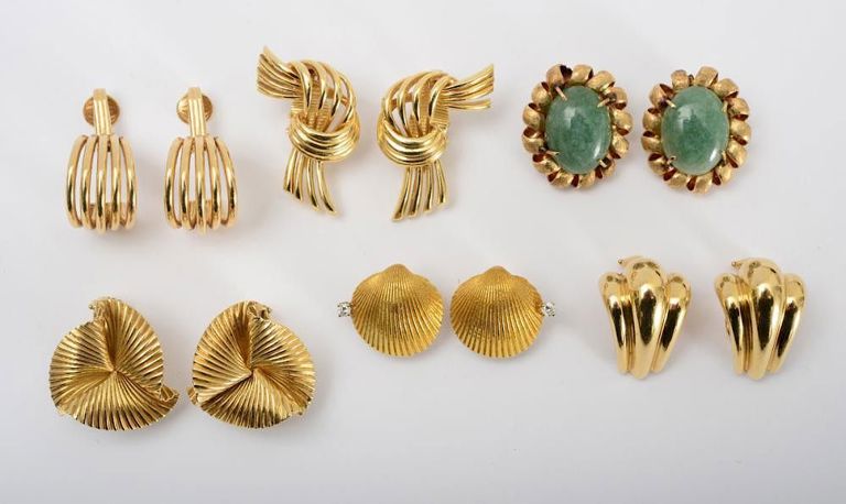 Six Pairs of 14k Gold Earclips