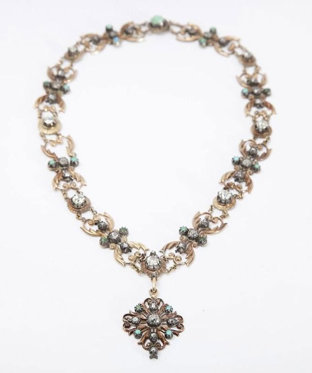 15k Rose Gold and Silver, Turquoise and Diamond Necklace