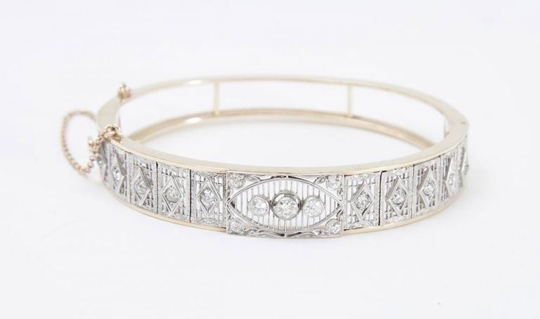 14k Gold, Platinum and Diamond Bangle Braclet