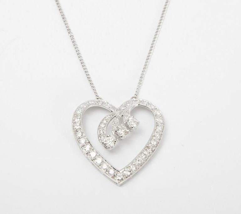 14k White Gold and Diamond Heart Necklace
