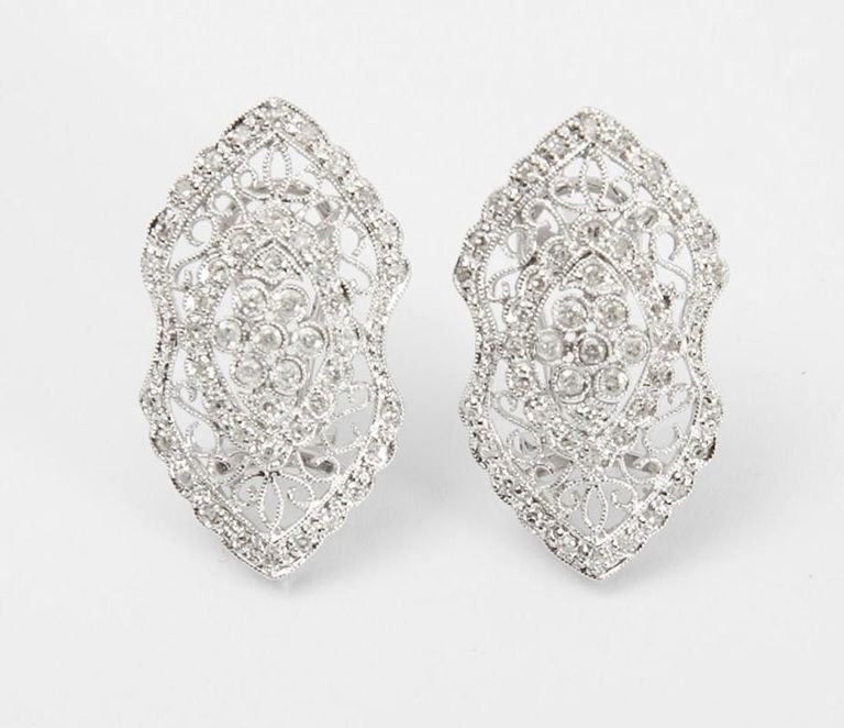 14k White Gold and Diamond Earclips